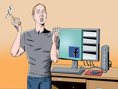 Zuckerburg with tool fixing facebook