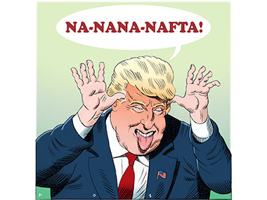 President Trump sticks out tongue while saying na-nana-nafta.