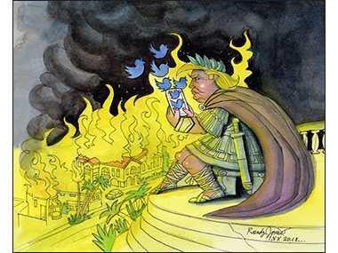 Donald Trump as Nero tweeting as California burns