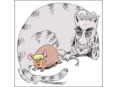 Mueller as a cat looks at Trump Mouse