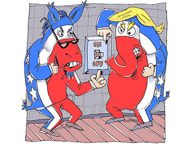 Democrat Donkey and Republican Elefant fight for dominance