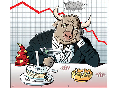 Bull upset about lackluster economy. 